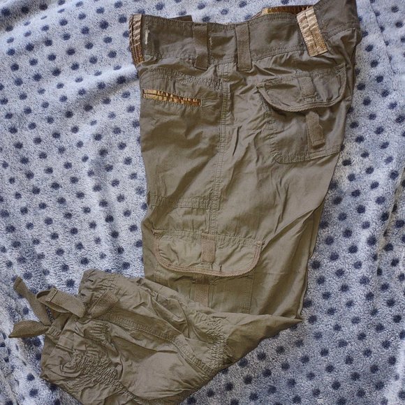 Olive Green Pants w/Matching Belt Pockets - Picture 1 of 4